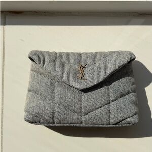 Yves Saint Laurent Quilted Gray  Denim Clutch